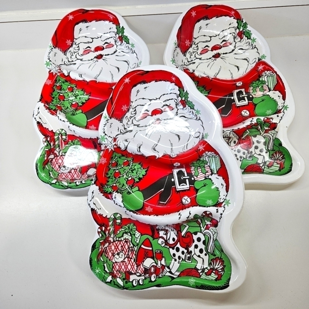 NEW VINTAGE Christmas Santa Claus Divided Serving Snack Tray Set of 3
